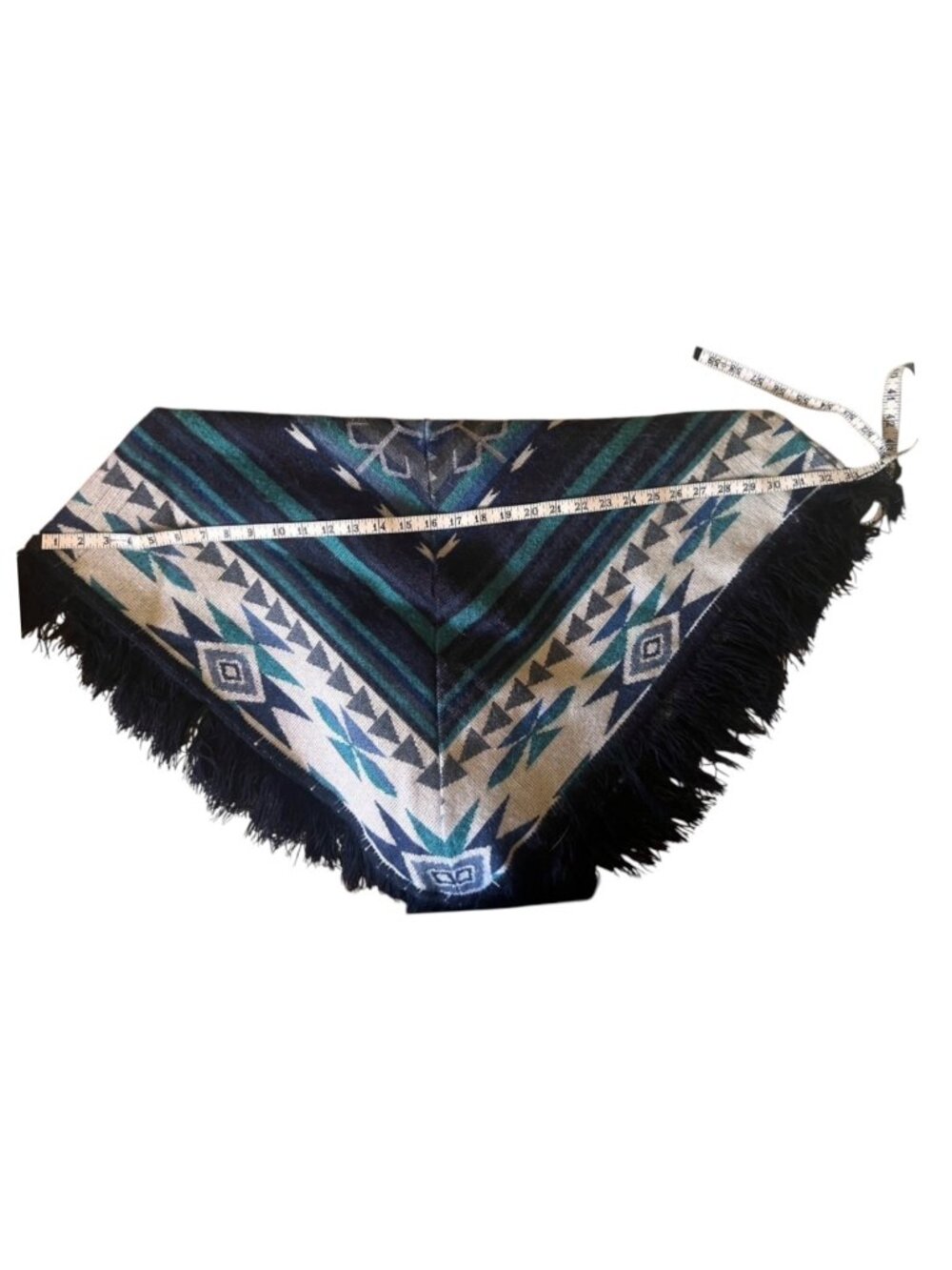 Ecuadorian Poncho Kids 8 Handmade Alpaca Wool Hood & Fringe Blue White Turquoise - Picture 6 of 12